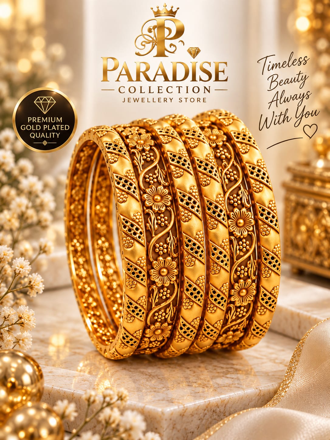 ✨ Royal Heritage Gold-Plated Bangles Set ..